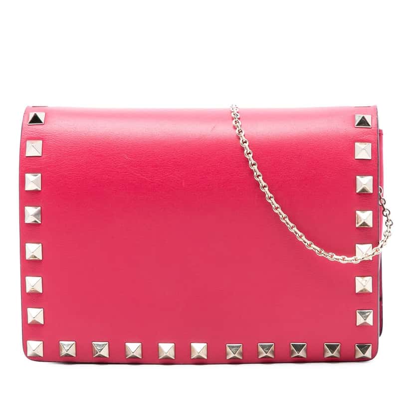 Valentino Leather Rockstud Chain Pouch Pink Leather Very good condition - Front View