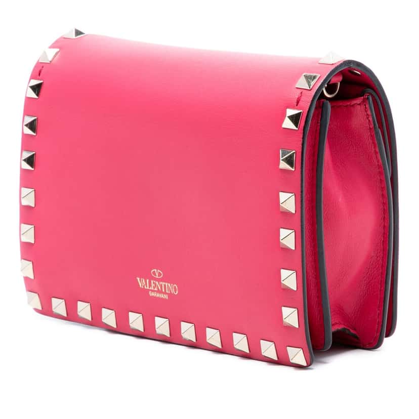 Valentino Leather Rockstud Chain Pouch Pink Leather Very good condition - Back View