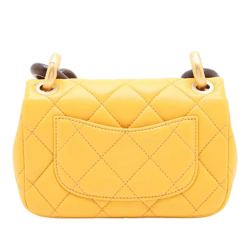 Chanel Mini Square Lambskin Wenge Wood Flap Yellow Leather Very good condition - Back View