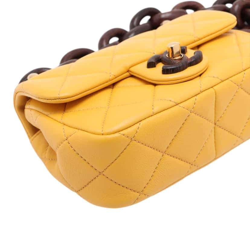 Chanel Mini Square Lambskin Wenge Wood Flap Yellow Leather Very good condition - Inside View
