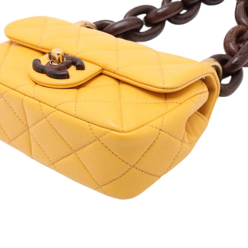 Chanel Mini Square Lambskin Wenge Wood Flap Yellow Leather Very good condition - Model View