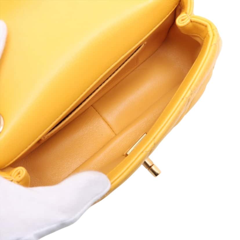 Chanel Mini Square Lambskin Wenge Wood Flap Yellow Leather Very good condition - Box View