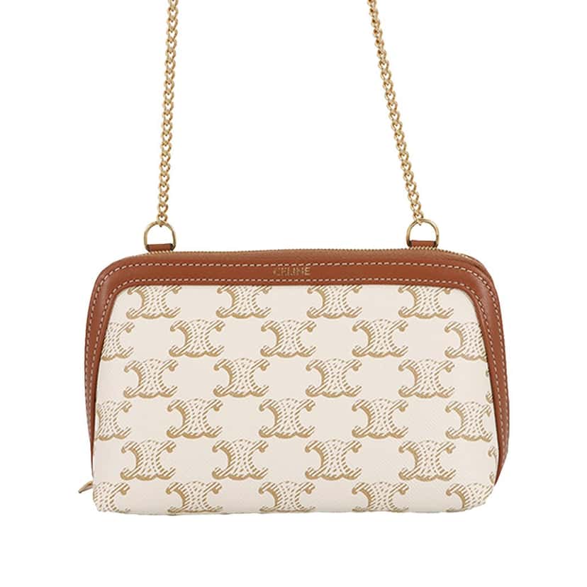 Celine Triomphe Coated Canvas Clutch On Chain White Very good condition - Front View