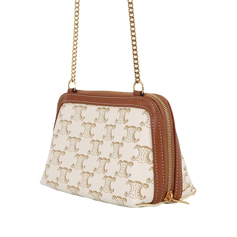 Celine Triomphe Coated Canvas Clutch On Chain White Very good condition - Back View