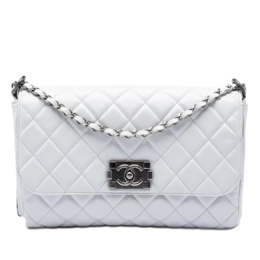 Chanel Quilted Glazed Calfskin Soft Boy Flap White Leather Very good condition - Front View