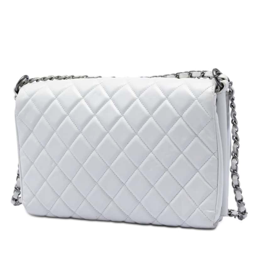 Chanel Quilted Glazed Calfskin Soft Boy Flap White Leather Very good condition - Back View