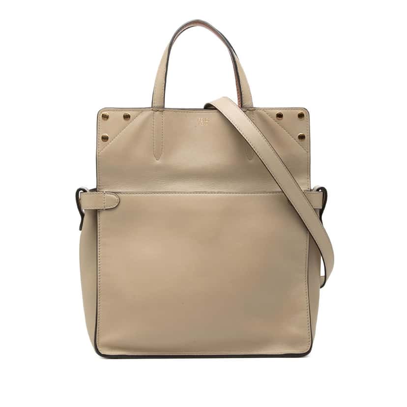 Fendi Vitello Grace and Suede Flip Satchel Beige Leather Very good condition - Front View