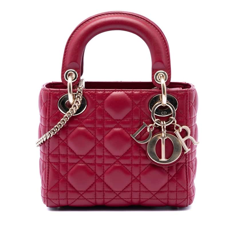 Dior Mini Lambskin Cannage Lady Dior Red Leather Very good condition - Front View