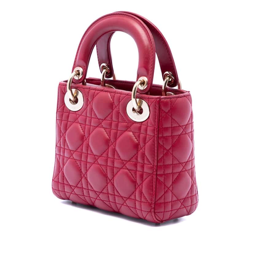 Dior Mini Lambskin Cannage Lady Dior Red Leather Very good condition - Back View