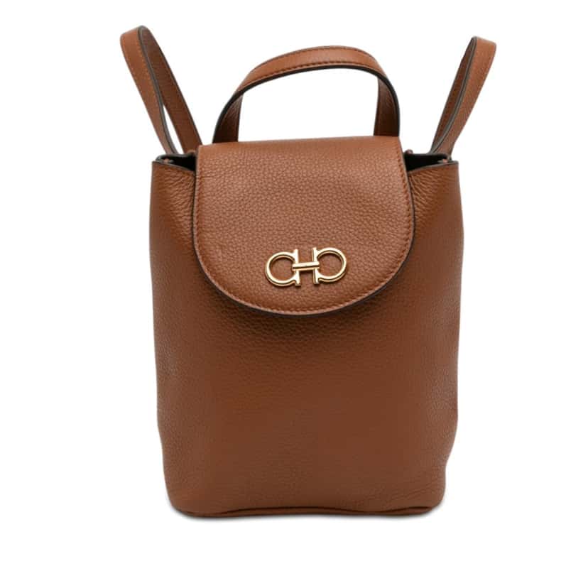 Salvatore Ferragamo Mini Leather Double Gancini Backpack Brown Leather Very good condition - Front View