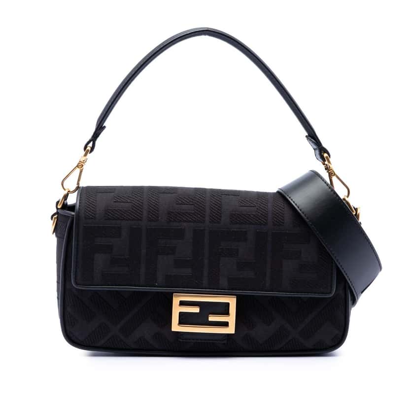 Fendi Zucca Embroidered Canvas Baguette Satchel Black Very good condition - Front View