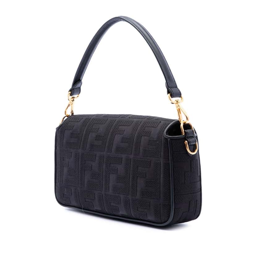 Fendi Zucca Embroidered Canvas Baguette Satchel Black Very good condition - Back View