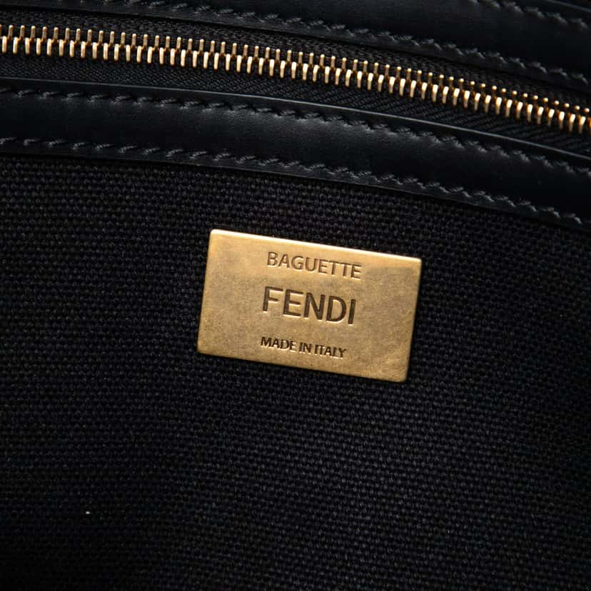 Fendi Zucca Embroidered Canvas Baguette Satchel Black Very good condition - Box View