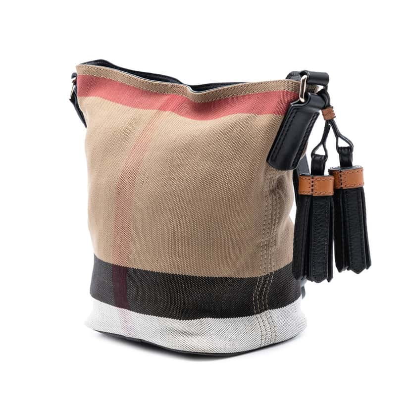 Burberry Mini Mega Check Canvas Ashby Tassel Bucket Bag Brown Very good condition - Back View