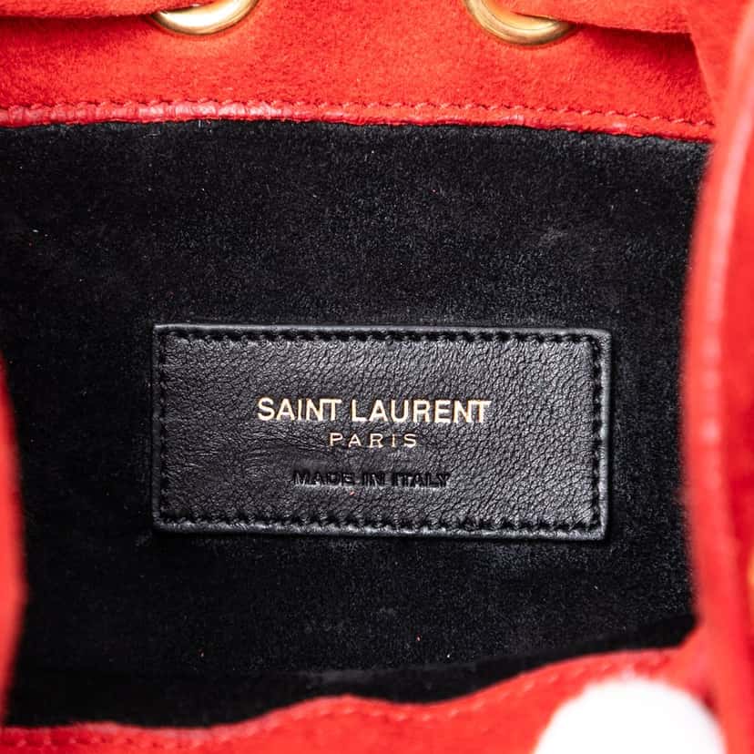 Saint Laurent Small Suede Emmanuelle Fringe Bucket Bag Red Leather Very good condition - Box View