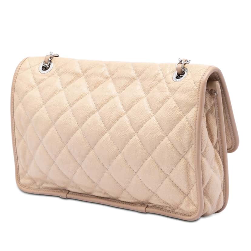 Chanel Medium Caviar French Riviera Flap Beige Leather Very good condition - Back View