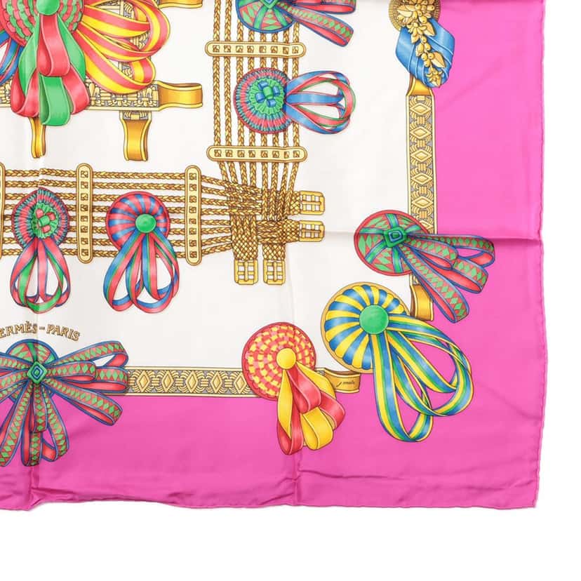Hermès Les Rubans du Cheval Silk Scarf 90 Pink Very good condition - Back View
