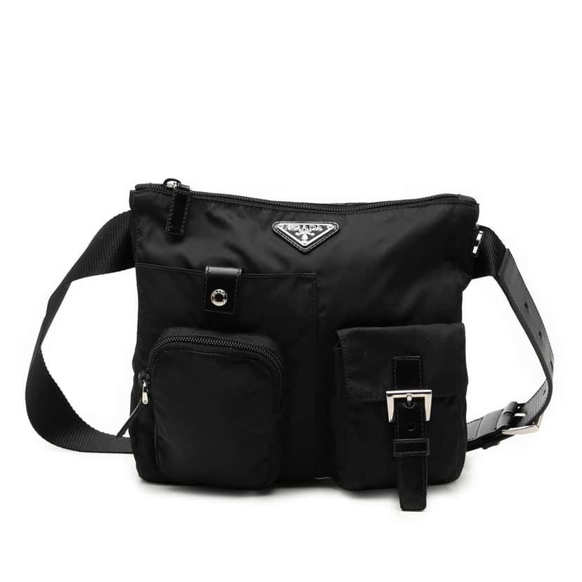 Prada Tessuto Multi Pocket Belt Bag Black Very good condition - Front View