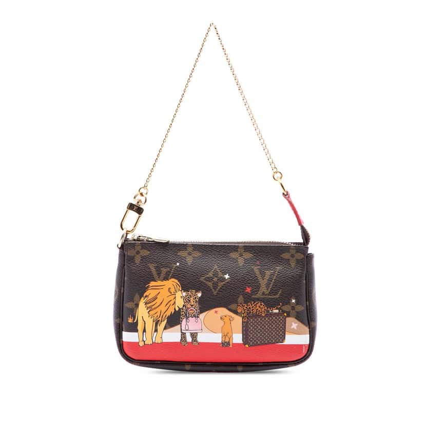 Louis Vuitton Monogram Cats Christmas Animation Mini Pochette Accessories Brown Very good condition - Front View