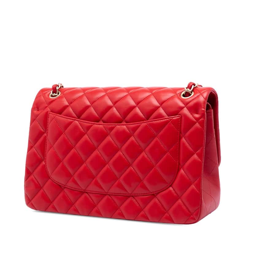 Chanel Jumbo Classic Lambskin Double Flap Red Leather Very good condition - Back View
