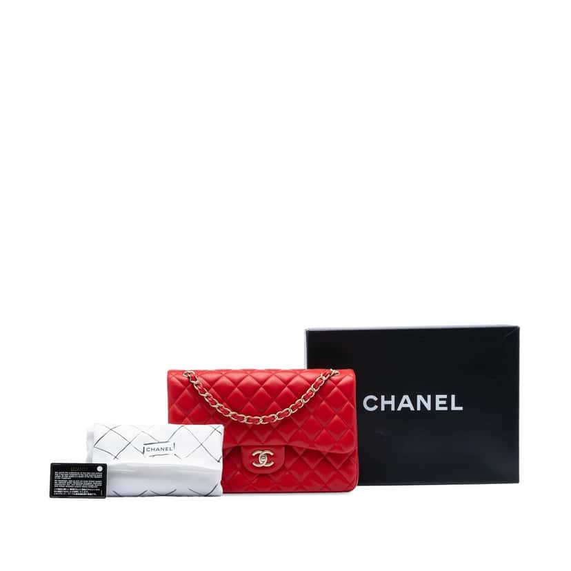 Chanel Jumbo Classic Lambskin Double Flap Red Leather Very good condition - Box View