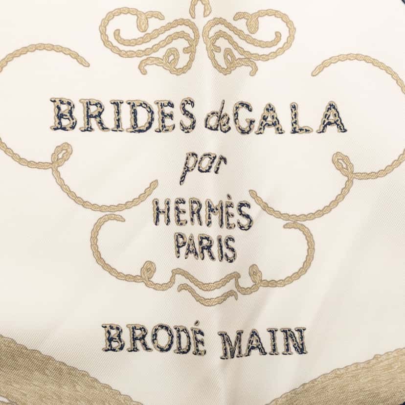 Hermès Brides De Gala Brode Main Silk Scarf 90 White Very good condition - Inside View
