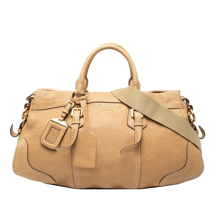 Prada Cervo Antik Shopping Satchel Beige Leather Very good condition - Front View