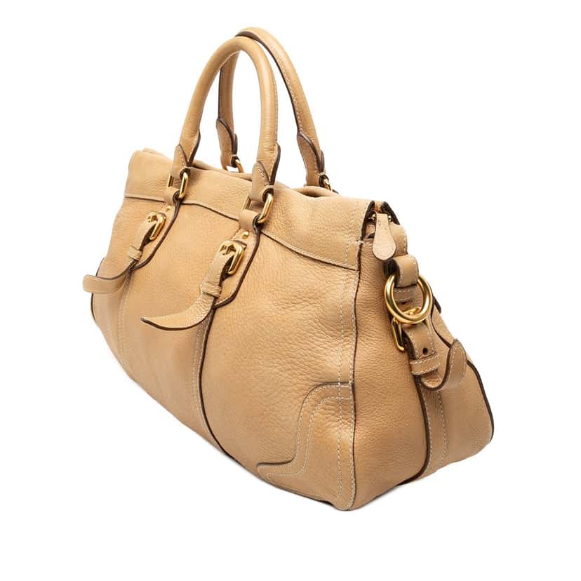 Prada Cervo Antik Shopping Satchel Beige Leather Very good condition - Back View