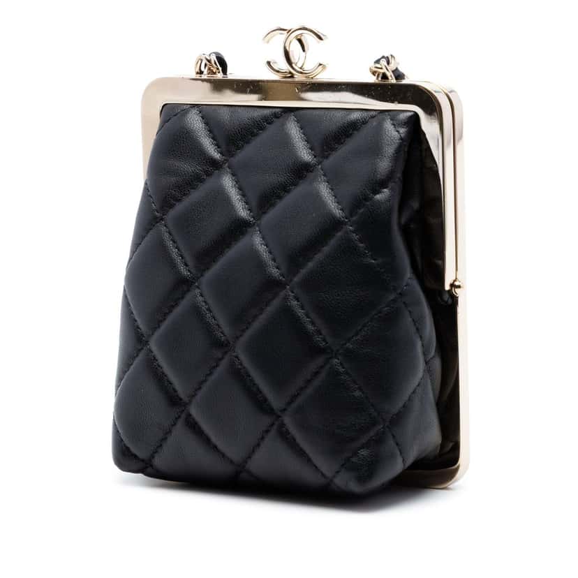 Chanel CC Quilted Acrylic and Lambskin Evening Clutch With Chain Black Leather Very good condition - Back View