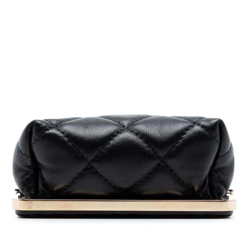 Chanel CC Quilted Acrylic and Lambskin Evening Clutch With Chain Black Leather Very good condition - Inside View