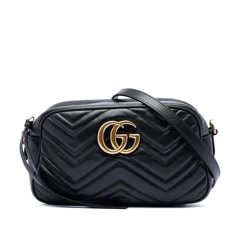 Gucci Small GG Marmont Matelasse Calfskin Crossbody Black Leather Very good condition - Front View