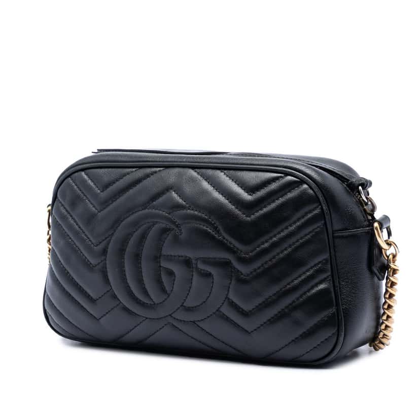 Gucci Small GG Marmont Matelasse Calfskin Crossbody Black Leather Very good condition - Back View