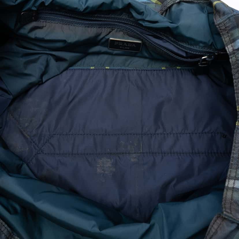 Prada Tessuto Stampato Plaid Tote Blue Very good condition - Model View