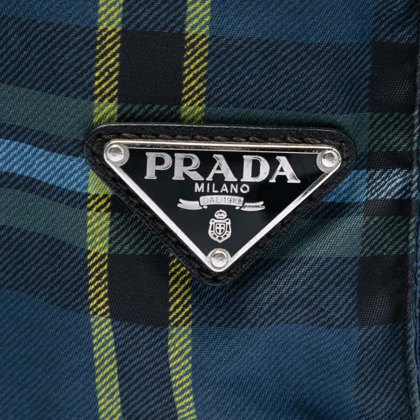 Prada Tessuto Stampato Plaid Tote Blue Very good condition - Box View