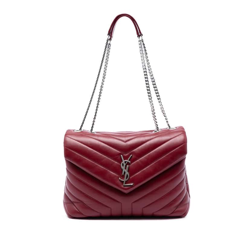 Saint Laurent Medium Matelasse Calfskin Monogram LouLou Shoulder Bag Red Leather Very good condition - Front View