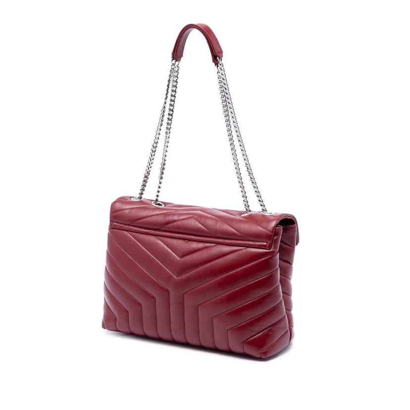 Saint Laurent Medium Matelasse Calfskin Monogram LouLou Shoulder Bag Red Leather Very good condition - Back View