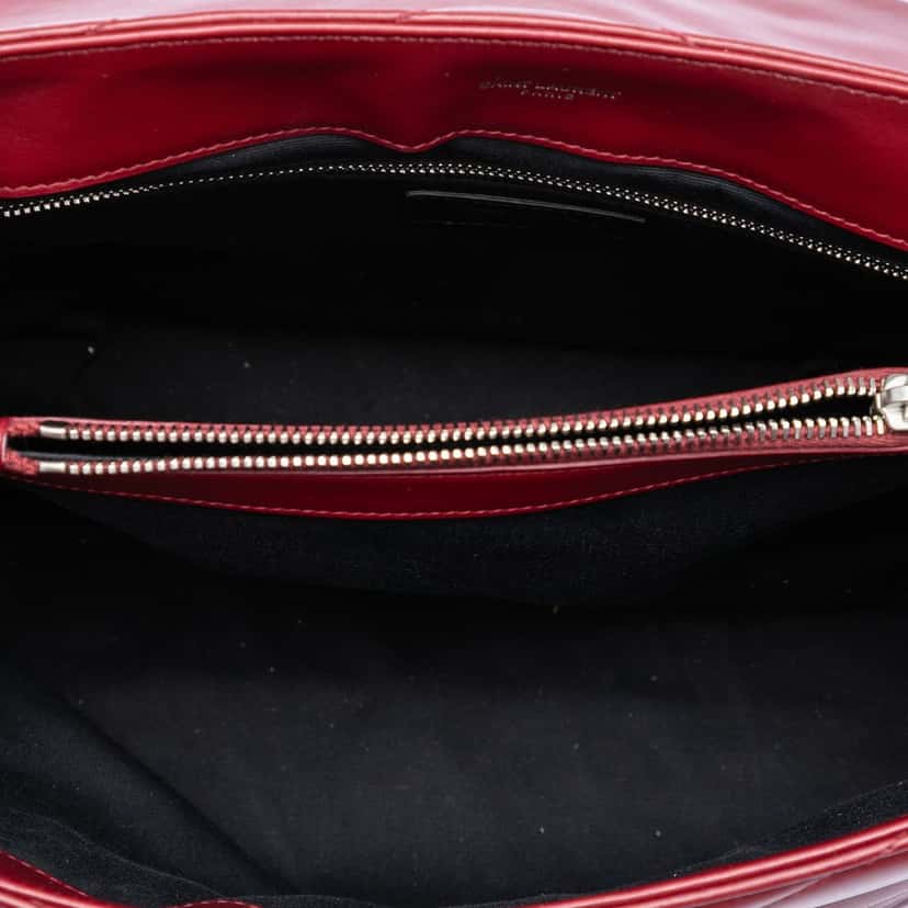 Saint Laurent Medium Matelasse Calfskin Monogram LouLou Shoulder Bag Red Leather Very good condition - Model View