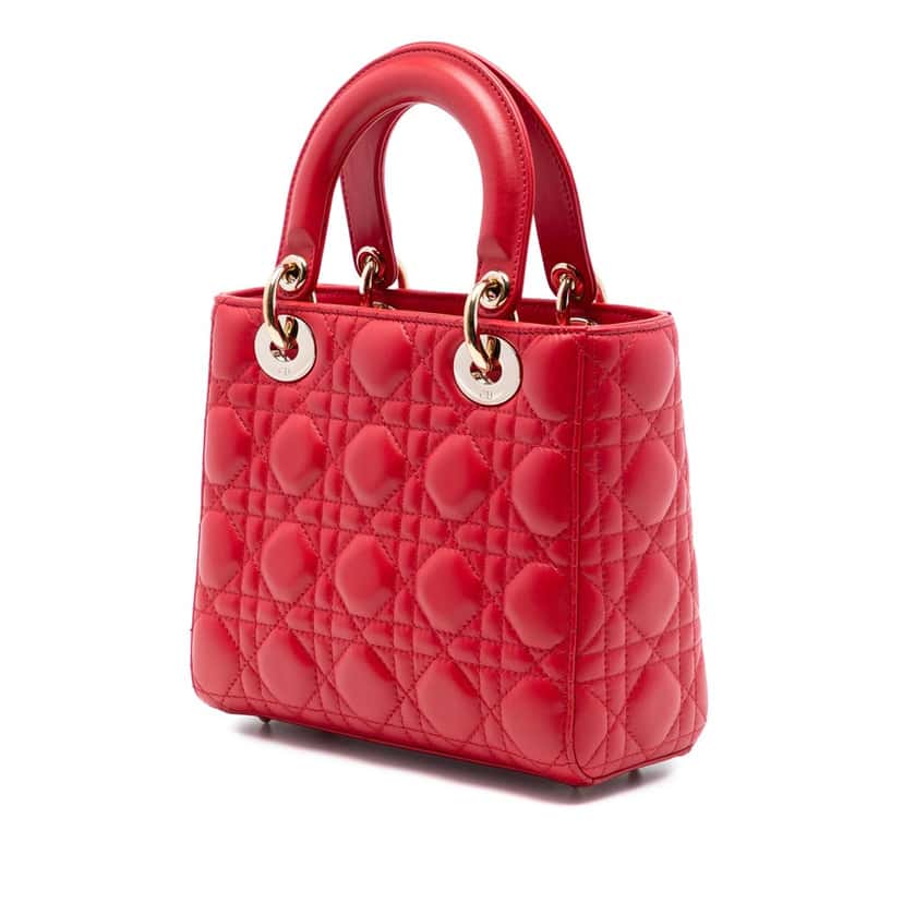 Dior Small Lambskin Cannage My ABCDior Lady Dior Red Leather Very good condition - Back View