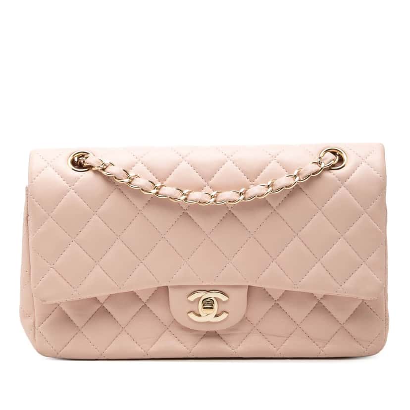 Chanel Medium Classic Lambskin Double Flap Pink Leather Very good condition - Front View