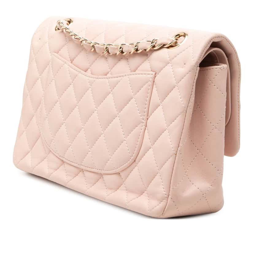 Chanel Medium Classic Lambskin Double Flap Pink Leather Very good condition - Back View