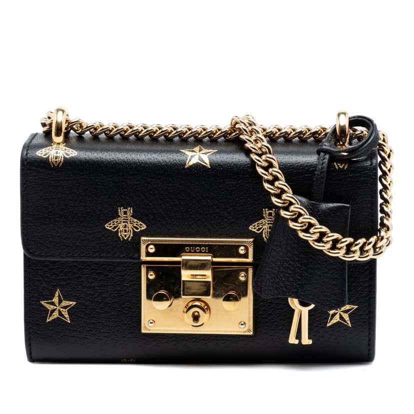 Gucci Small Calfskin Bee Star Padlock Crossbody Black Leather Very good condition - Front View