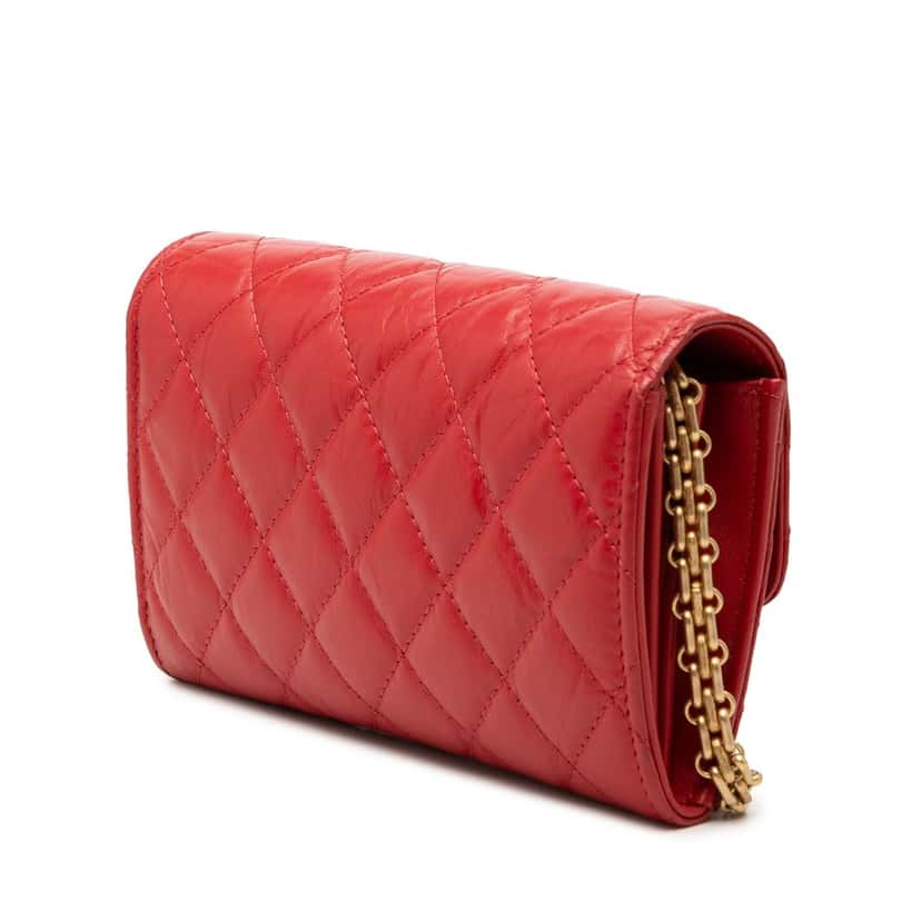 Chanel Quilted Aged Calfskin Reissue 2.55 Clutch with Chain Red Leather Very good condition - Back View