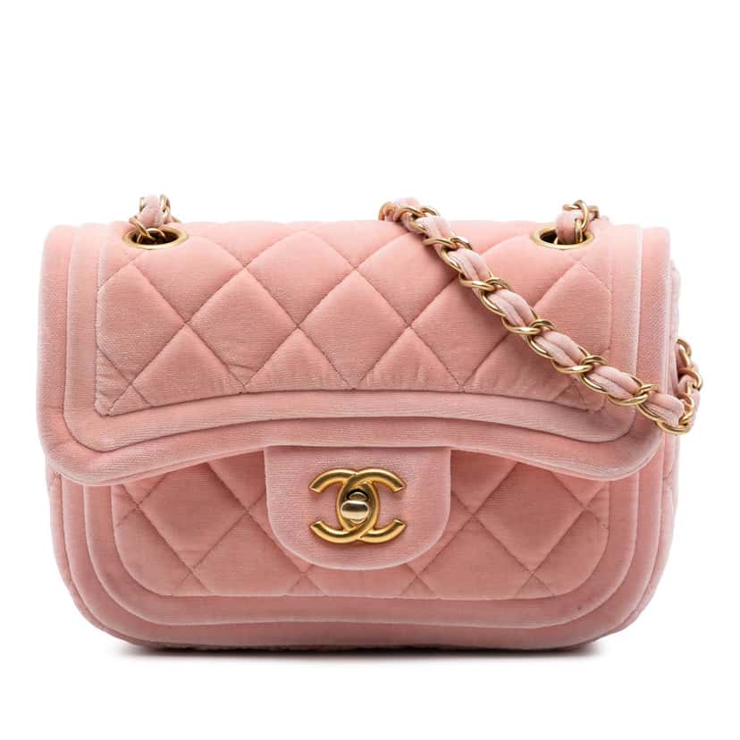 Chanel Mini Quilted Velvet Double Frame Flap Pink Very good condition - Front View