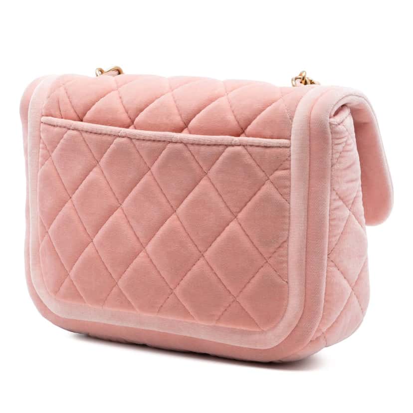 Chanel Mini Quilted Velvet Double Frame Flap Pink Very good condition - Back View