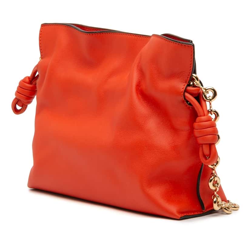 Loewe Mini Nappa Flamenco Knot Clutch with Chain Orange Leather Very good condition - Back View