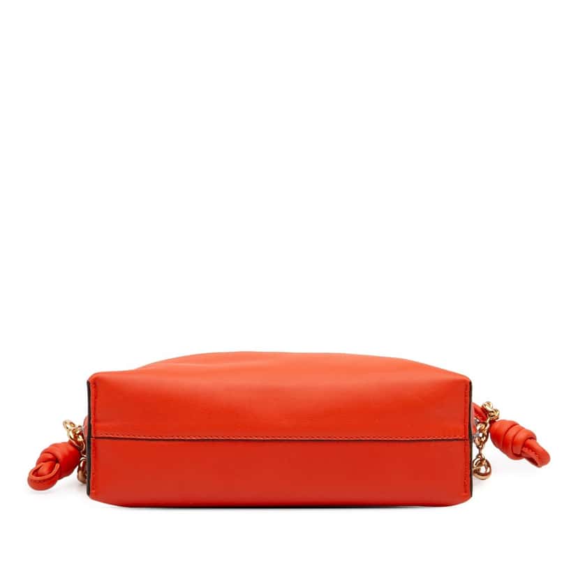 Loewe Mini Nappa Flamenco Knot Clutch with Chain Orange Leather Very good condition - Inside View