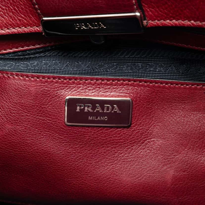 Prada Glace Calf Sound Lock Satchel Red Leather Very good condition - Box View