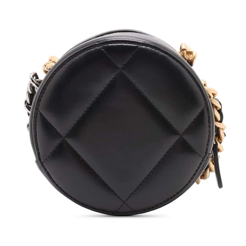 Chanel Lambskin 19 Round Clutch with Chain Black Leather Very good condition - Back View
