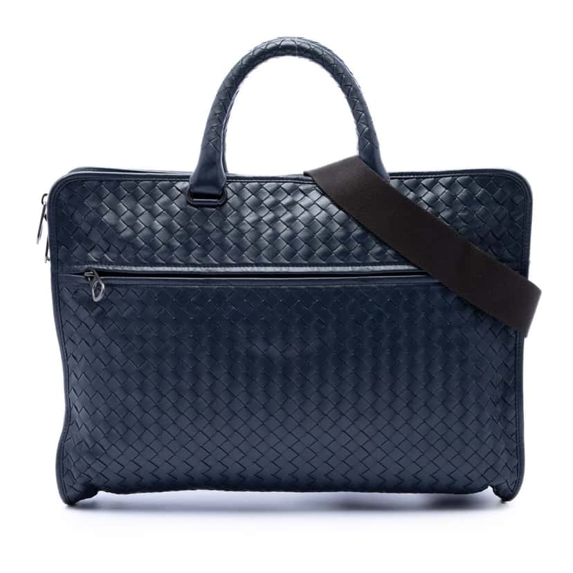 Bottega Veneta Nappa Intrecciato Business Bag Blue Leather Very good condition - Front View