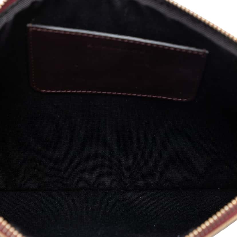 Burberry House Check Canvas Trimmed Grained Calfskin Zip Pouch Red Leather Very good condition - Model View